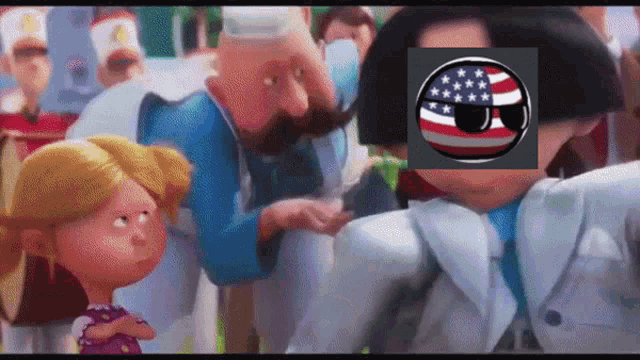 a cartoon of a man with an american flag on his head