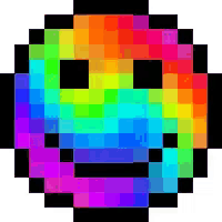 a pixel art of a smiley face with a rainbow of colors