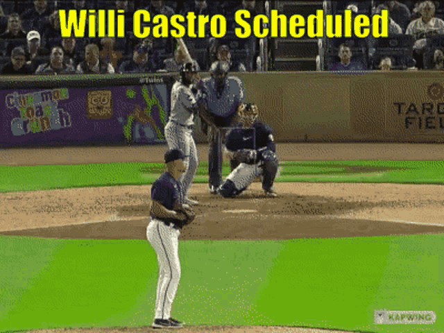 a baseball game being played with the words willi castro scheduled at the top