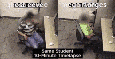 a ghost eevee and a megar morges are shown on a computer screen