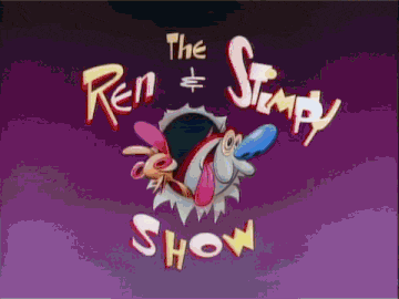 a logo for the ren and stampy show with a purple background