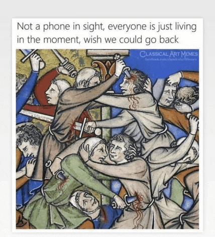 a poster that says not a phone in sight and everyone is just living in the moment