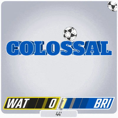 a blue and white colossal logo with a soccer ball on top