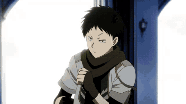 a cartoon character with a scarf around his neck and a white shirt