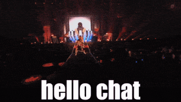 a group of people on a stage with the words hello chat written below them