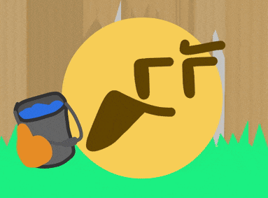 a drawing of a smiley face with a bucket of water next to it
