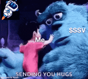 a meme of a girl hugging a stuffed animal that says me sending you hugs