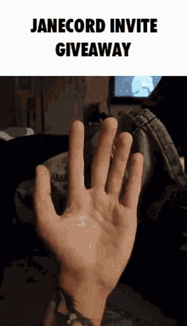 a hand with the words janecord invite giveaway written above it