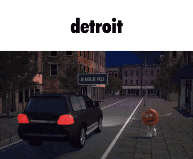 a car driving down a street with a sign that says 8 mile rd