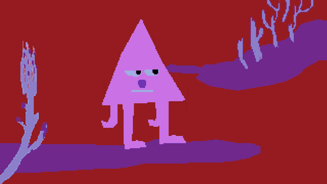a pixel art of a purple triangle with a purple nose