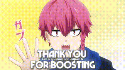 a pink haired anime girl is giving a thank you for boosting sign