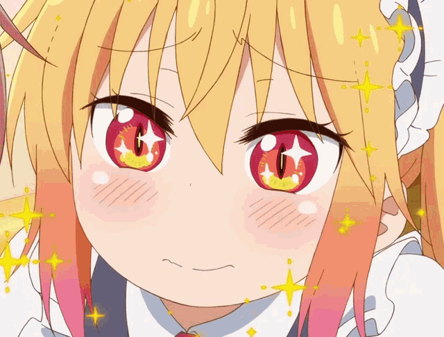 a close up of a girl 's face with red and yellow eyes