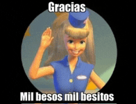 a picture of a barbie with the words gracias mil besos mil besitos