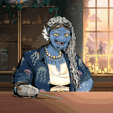 a cartoon drawing of a woman in a blue jacket