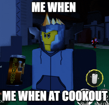 a cartoon character with a crown on his head and the words me when me when at cookout below him