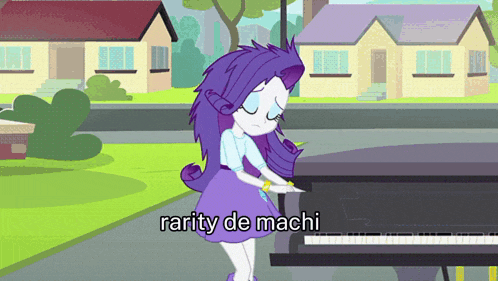 a cartoon girl playing a piano with the words rarity de machi below her