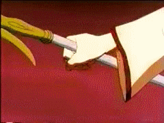 a cartoon character is holding a piece of bread in their hand .