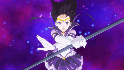 a girl in a sailor moon outfit is holding a sword in her hand .