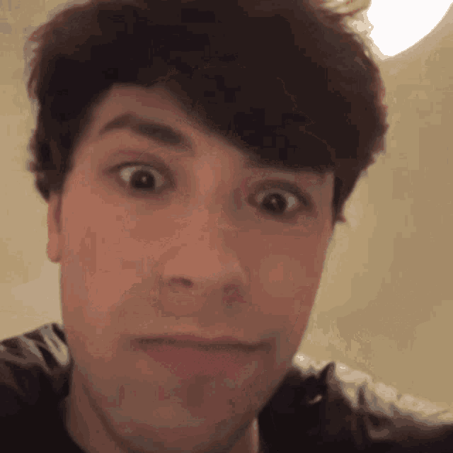a close up of a man 's face with his eyes wide open