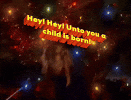 a christmas tree with the words hey hey unto you a child is born on it