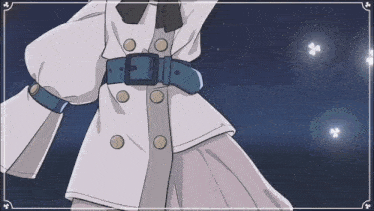 a cartoon drawing of a woman with a belt that says e on it