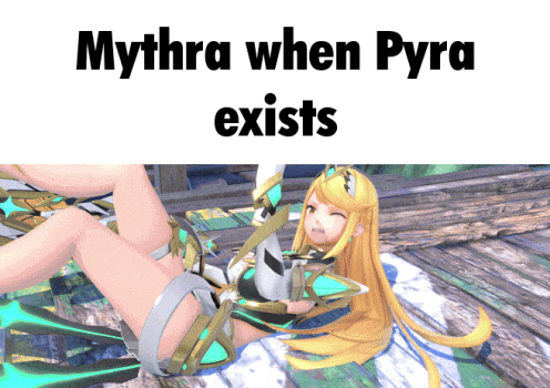 a picture of a video game character with the words mythra when pyra exists above her