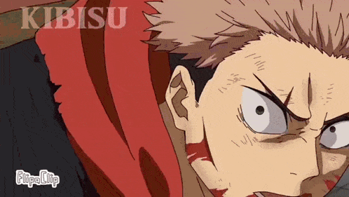 a close up of a person 's face with the word kibisu on the bottom right