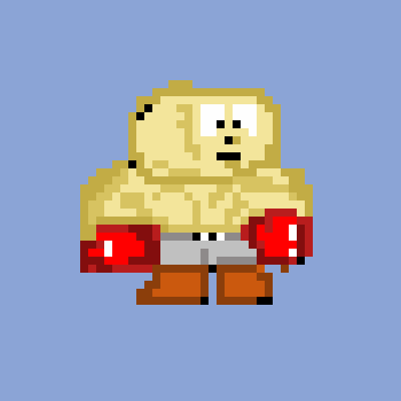 a pixel art of a man wearing boxing gloves and shorts
