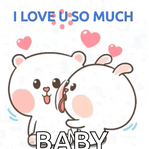 a cartoon of a bear and a rabbit kissing each other .
