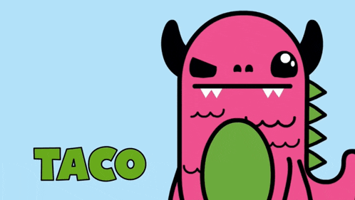 a cartoon drawing of a monster holding a donut with the word taco below it