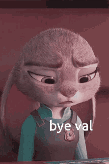 a cartoon rabbit with the words bye val written on it