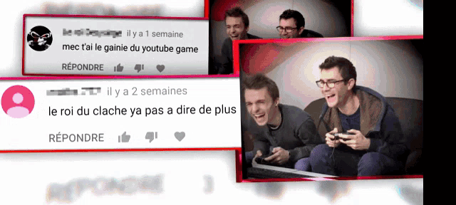 a group of men are playing a video game and one of the comments says " le roi du cliche ya pas a dire de plus "