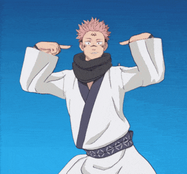 a cartoon character with a scarf around his neck is pointing at his ear