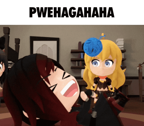 a cartoon of a girl with a blue flower on her head and the words pwehagahaha