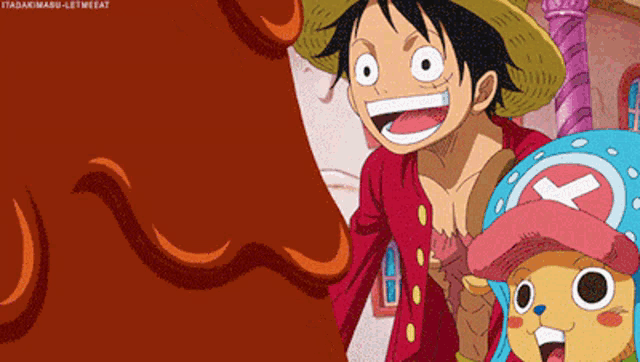 a cartoon of monkey d luffy and tony tony chopper standing next to each other