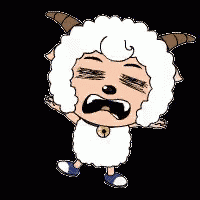a cartoon sheep with horns and a bell around his neck