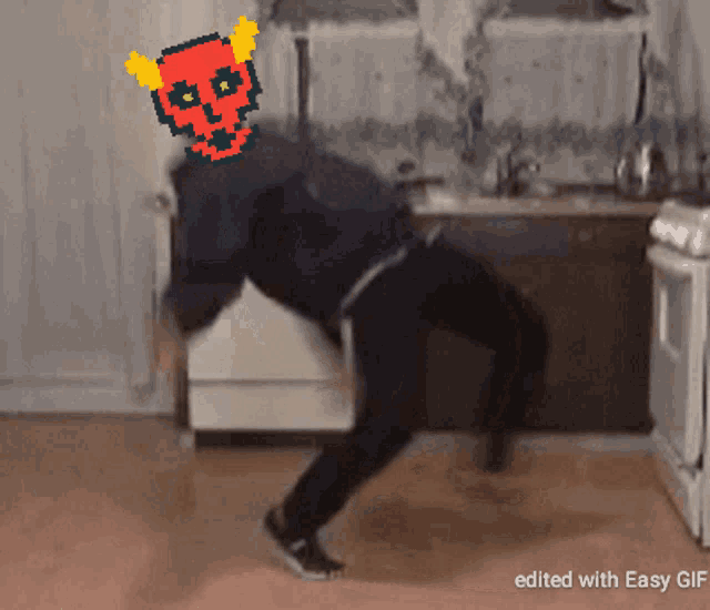 a pixel art drawing of a person dancing with the words edited with easy gif below them