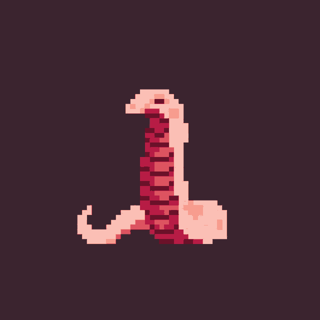 a pixel art drawing of a worm with its mouth open and sharp teeth