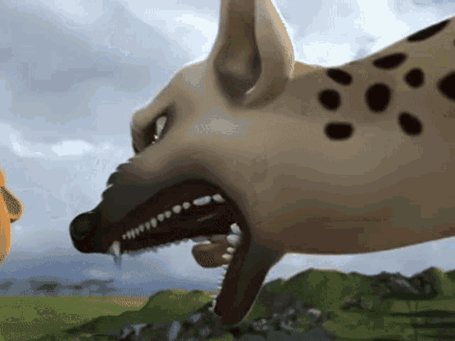 a close up of a hyena 's mouth with its teeth visible