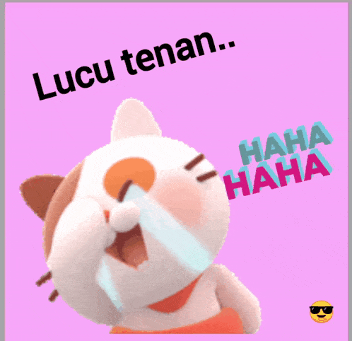 a stuffed animal is crying with the words lucu tenan haha haha