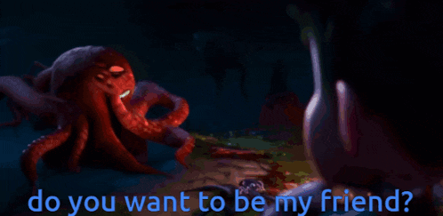 a red octopus with the words do you want to be my friend