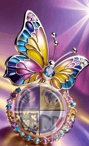 a picture of a butterfly on a purple background with the words " save the laughs pray for the world " on it