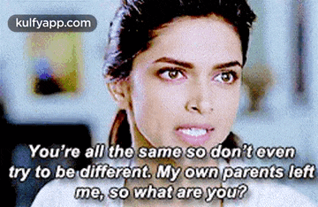 a woman is talking to another woman with a quote on her face .