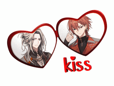 a couple of hearts with the word kiss on them