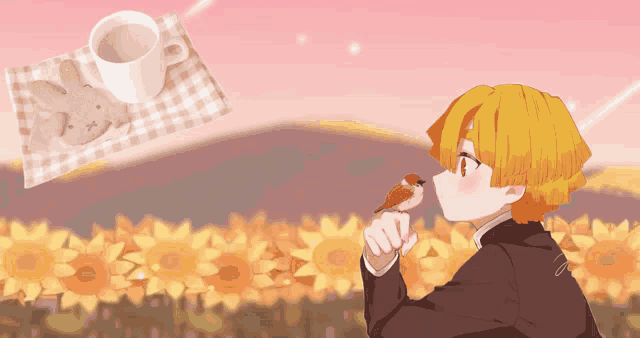 a drawing of a boy holding a bird in his hand