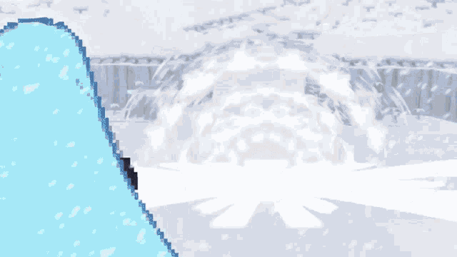a pixel art drawing of a man with half black and half white standing in the snow