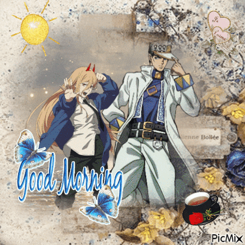 a picture of a man and a woman with the words good morning written on it