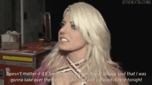 a woman in a wrestling costume is smiling and talking about smackdown live or raw .