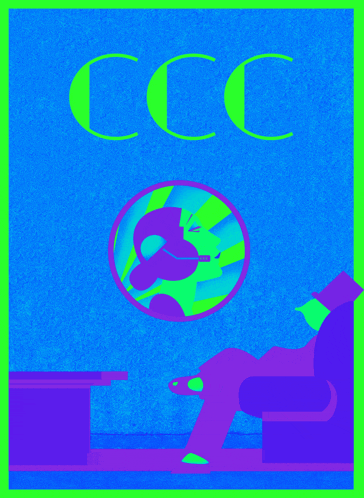 a blue and green poster with the letters ccc