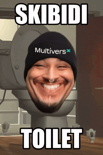 a man wearing a hat that says multiverse on it is sitting on a toilet